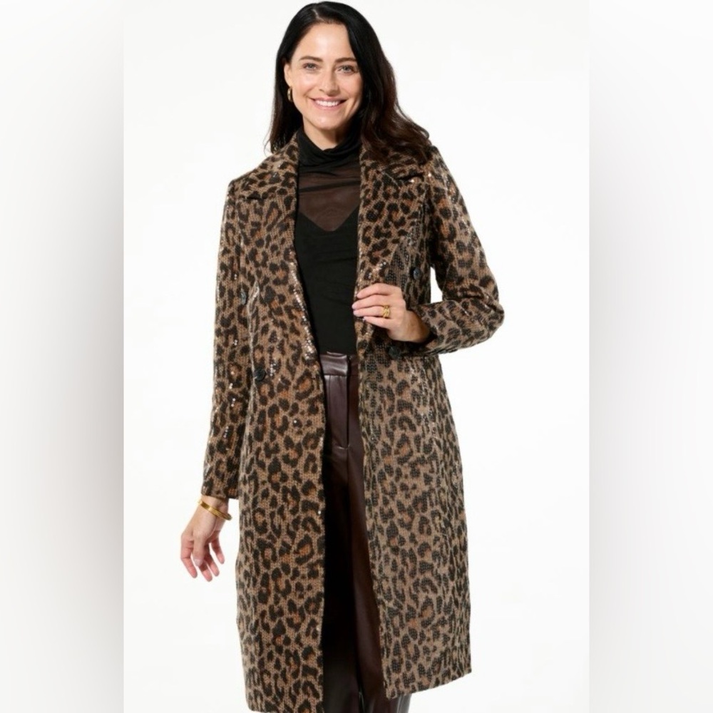 Kathy Ireland Fashion 360 Leopard Love Double Breasted Trench Coat